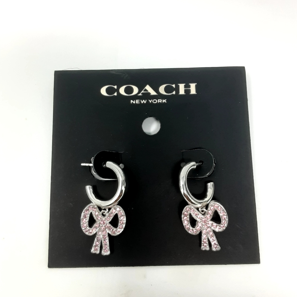 Coach Pave Bow Huggie Earrings - Picture 1 of 5